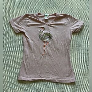 Italian Pink Flamingo Embroidered T-Shirt